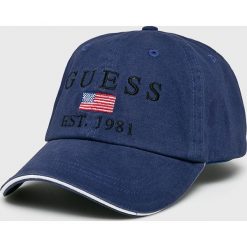 Guess Jeans - Czapka. Niebieskie czapki męskie Guess Jeans, z aplikacjami, z bawełny. W wyprzedaży za 69,90 zł.