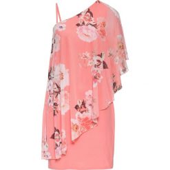 Sukienka one-shoulder z siatkową wstawką z nadrukiem bonprix koralowy w kwiatki. Pomarańczowe sukienki damskie bonprix, z nadrukiem, z asymetrycznym kołnierzem, bez rękawów, asymetryczne. Za 159,99 zł.