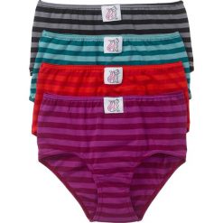 Bielizna damska: Figi „maxi” (4 pary) bonprix czerwono-niebieskozielono-jeżynowy- czarny w paski