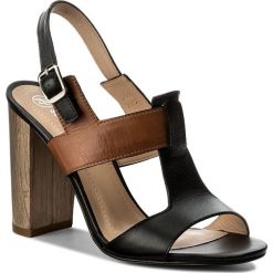 Sandały SOLO FEMME - 62451-35-H74/G51-07-00 Czarny/Camel. Pomarańczowe klapki damskie Solo Femme, bez wzorów, ze skóry, bez obcasa, na obcasie. W wyprzedaży za 209,00 zł.