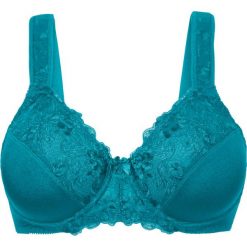 Biustonosz "minimizer" bonprix kobaltowo-turkusowy. Niebieskie biustonosze bonprix, z haftami. Za 27,99 zł.