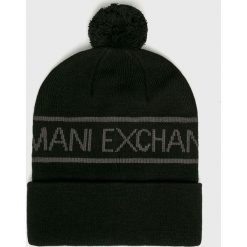 Armani Exchange - Czapka. Czarne czapki męskie marki Armani Exchange, na zimę, bez wzorów, z bawełny. W wyprzedaży za 199,90 zł.