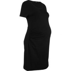 Sukienka ciążowa shirtowa bonprix czarny. Czarne sukienki damskie bonprix, bez wzorów, wizytowe, z okrągłym kołnierzem, moda ciążowa, bez rękawów, proste. Za 49,99 zł.