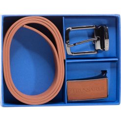 Pasek Męski TRUSSARDI JEANS - Belt Kit Cuoio 71L00134 B660. Pomarańczowe paski męskie Trussardi Jeans, w paski, z jeansu. Za 449,00 zł.