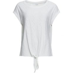 Shirt z ażurowym haftem bonprix biały. Białe koszulki damskie bonprix, z haftami, eleganckie, bez kołnierzyka. Za 59,99 zł.