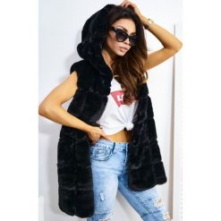 Długa Kamizelka La Furs Kaptur Premium Kolor Black S/M. Czarne kamizelki damskie LIGARI, s, w paski, z bawełny, długie, bez kaptura. Za 209,00 zł.