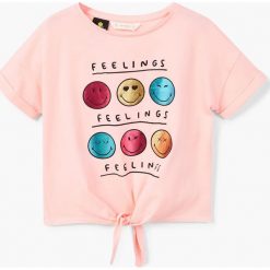 Mango Kids - Top dziecięcy Smileye 110-164 cm. Szare bluzki dziewczęce marki Mango Kids, z nadrukiem, z bawełny, z okrągłym kołnierzem. Za 59,90 zł.