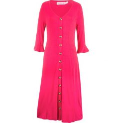 Sukienka z plisą guzikową z kolekcji Maite Kelly bonprix różowy hibiskus. Różowe sukienki damskie bonprix, bez wzorów, bez kołnierzyka, bez rękawów, plisowane. Za 49,99 zł.