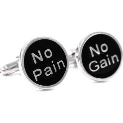 No Pain No Gain - srebrno-czarne spinki do mankietów U10. Szare spinki do mankietów męskie Modini Moda Męska, ze stali. W wyprzedaży za 49,51 zł.