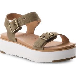 Sandały UGG - W Angie 1019871 W/Alp. Zielone klapki damskie marki Ugg, bez wzorów, ze skóry, bez obcasa. W wyprzedaży za 379,00 zł.