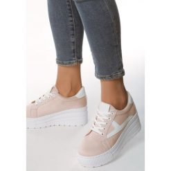 Różowe Sneakersy Calefactory. Różowe koturny damskie Born2be, bez obcasa, na koturnie, na sznurówki. Za 74,99 zł.