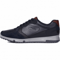 Geox tenisówki męskie Wilmer U943XA 0BCME 45.0 granatowe. Czarne trampki męskie Geox, bez wzorów, ze skóry, eleganckie, na sznurówki. Za 349,00 zł.