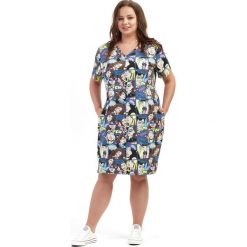 Sukienka Tatiana tuba print komiks XXL OVERSIZE LATO. Sukienki damskie Moda Size Plus Iwanek, do pracy, na lato, xxl, bez wzorów, z elastanu, biznesowe, bez kołnierzyka, bez rękawów, oversize. Za 129,90 zł.