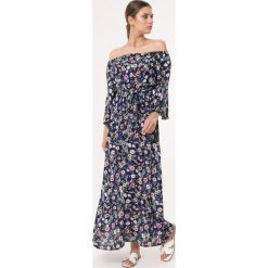 Granatowa Sukienka Something Else. Sukienki damskie Born2be, s, w kwiaty, z bawełny, eleganckie, bez kołnierzyka, bez rękawów, maxi, rozkloszowane. Za 69,99 zł.