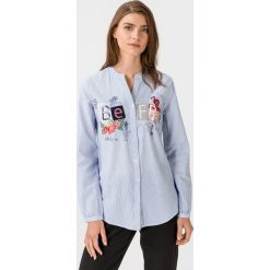 Desigual Mandarin Koszula Niebieski. Niebieskie bluzki damskie Desigual, s, w paski, z bawełny, bez kołnierzyka, z długim rękawem. Za 326,95 zł.
