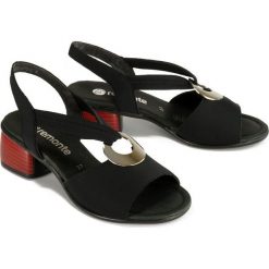 RIEKER REMONTE R8751-01 black, sandały damskie. Czarne sandały damskie Rieker Remonte, bez wzorów, z gumy, bez obcasa, na obcasie, bez zapięcia. Za 259,90 zł.
