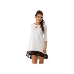 Sukienka tunika oversize z koronką ecru ED008-3. Białe sukienki dziewczęce marki Ella dora, w koronkowe wzory, z koronki, bez rękawów, oversize. Za 184,00 zł.