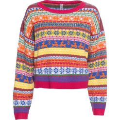 Sweter w norweski wzór bonprix różowo-żółty w norweski wzór. Różowe swetry damskie bonprix, bez wzorów, bez rękawów, bez kaptura. Za 79,99 zł.