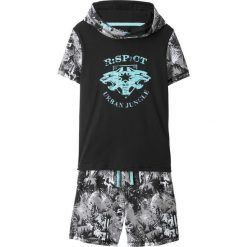 Spodnie dresowe dziewczęce: Shirt z kapturem + bermudy dresowe (2 części) bonprix czarno-biały z nadrukiem