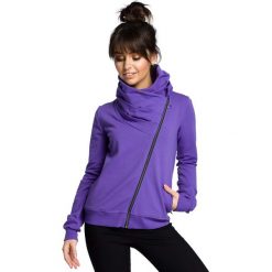 Bluzy sportowe damskie: Sportowa Bluza Zapinana na Ukośny Zamek – Fioletowa
