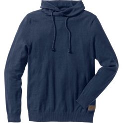 Sweter z szalowym kołnierzem bonprix ciemnoniebieski melanż. Niebieskie swetry męskie bonprix, s, z aplikacjami, bez kołnierzyka, bez kaptura. Za 89,99 zł.