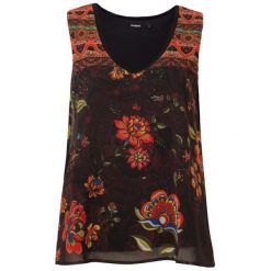 Desigual Top damski Blus Olaf XS czarny. Czarne koszulki damskie Desigual, xs, bez wzorów, eleganckie, bez kołnierzyka, bez rękawów. W wyprzedaży za 174,00 zł.