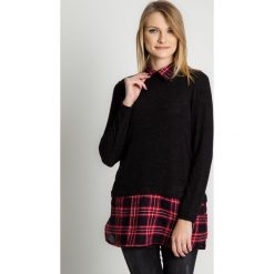 Sweter połączony z koszulą w kratę RABARBAR. Szare bluzki damskie RABARBAR, na co dzień, l, w kratkę, eleganckie, bez kołnierzyka, bez rękawów. W wyprzedaży za 132,00 zł.