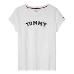 Tommy Hilfiger Ladies T-Shirt Varsity Cn Tee Ss Logo White Uw0Uw01315-100 (Rozmiar M). Białe koszulki damskie marki TOMMY HILFIGER, m, bez wzorów, bez kołnierzyka, bez rękawów. W wyprzedaży za 133,00 zł.