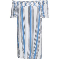 Sukienka bonprix kremowo-ciemnoniebiesko-niebieski. Brązowe sukienki damskie bonprix, w paski, bez kołnierzyka, bez rękawów. Za 109,99 zł.