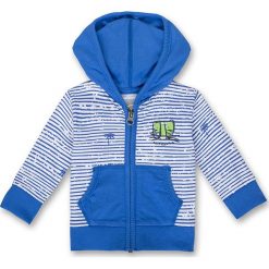 Bluza w kolorze niebiesko-białym. Niebieskie bluzy chłopięce rozpinane marki Sanetta, w paski, z bawełny. W wyprzedaży za 42,95 zł.