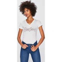 Pepe Jeans - Top Liz. Białe bluzki damskie marki Pepe Jeans, s, z nadrukiem, z bawełny. Za 139,90 zł.