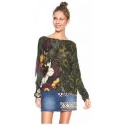 Swetry damskie: Desigual Sweter Damski Floreado S Zielony