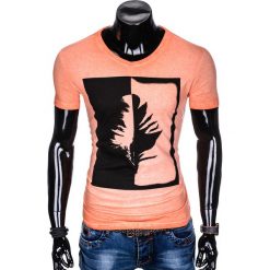 T-shirt męski z nadrukiem S895 - pomarańczowy. Pomarańczowe t-shirty męskie Ombre Clothing, s, z nadrukiem, bez kołnierzyka. Za 23,40 zł.