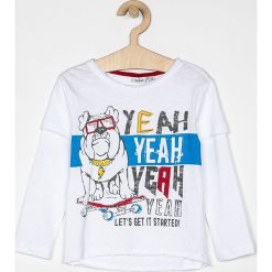 Blukids - Longsleeve dziecięcy 98-134 cm. Białe t-shirty chłopięce Blukids, z nadrukiem, z bawełny, z długim rękawem. W wyprzedaży za 29,90 zł.