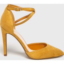 Answear - Szpilki Ideal Shoes. Żółte szpilki ANSWEAR, bez wzorów, z materiału, bez obcasa, na obcasie, na klamry. W wyprzedaży za 69,90 zł.