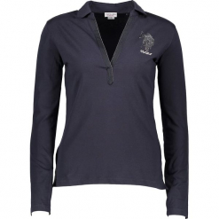 Koszulka polo w kolorze granatowym. Niebieskie bluzki z odkrytymi ramionami U.S. Polo Assn., xs, z haftami, polo. W wyprzedaży za 173,95 zł.