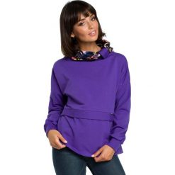 Fioletowa Ciekawa Bluza Dresowa z Wzorzystym Kołnierzem. Fioletowe bluzki damskie Molly.pl, s, w kwiaty, z dresówki, bez rękawów, bez kaptura. Za 124,90 zł.