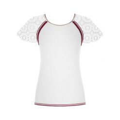 T- shirt Rinascimento. Białe koszulki damskie Rinascimento, bez wzorów, z koronki, z włoskim kołnierzykiem, bez rękawów. Za 99,00 zł.