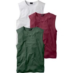 Shirt bez rękawów (3 szt.) bonprix bordowy + ciemnozielony + biały. Czerwone koszulki męskie bonprix, s, bez wzorów, bez kołnierzyka, bez rękawów. Za 65,97 zł.