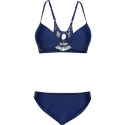 Bikini na fiszbinach (2 części) bonprix niebieski. Niebieskie stroje kąpielowe damskie bonprix, w koronkowe wzory, z koronki. Za 109,99 zł.
