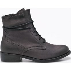 Tamaris - Botki. Czarne buty zimowe damskie Tamaris, z materiału, na obcasie, na sznurówki. W wyprzedaży za 219,90 zł.