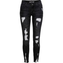 Dżinsy Super Skinny "destroyed" bonprix czarny denim. Czarne jeansy damskie bonprix, bez wzorów, z jeansu. Za 109,99 zł.