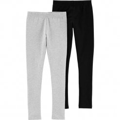 Legginsy (2 pary) w kolorze jasnoszarym i czarnym. Czarne legginsy dziewczęce marki Carter's, z bawełny. W wyprzedaży za 49,95 zł.