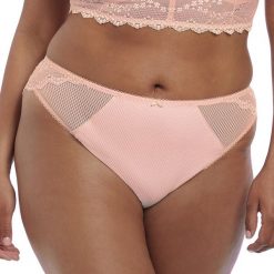 Figi klasyczne Charley. Brązowe majtki damskie Elomi, l, w koronkowe wzory, z bawełny. Za 123,99 zł.