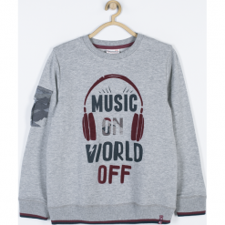 Bluza. Brązowe bluzy chłopięce rozpinane Music, z aplikacjami, z bawełny, z długim rękawem, długie. Za 75,90 zł.