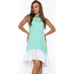 Sukienka w kolorze miętowym. Niebieskie sukienki damskie Bessa, Moonlight, l, bez wzorów, z falbankami, bez rękawów, mini, asymetryczne. W wyprzedaży za 109,95 zł.
