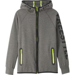 Bluza rozpinana z kapturem bonprix jasnoszary melanż. Szare bluzy chłopięce bonprix, z nadrukiem, bez rękawów, z kapturem. Za 89,99 zł.