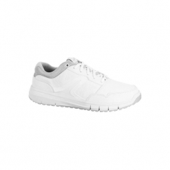 Buty damskie do szybkiego marszu Protect 140 w kolorze białym. Białe buty do fitnessu damskie marki NEWFEEL, z gumy. Za 99,99 zł.