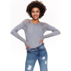 Sweter z ażurowymi rękawami. Szare swetry damskie Top Secret, na lato, bez wzorów, z dzianiny, eleganckie, bez rękawów, bez kaptura. W wyprzedaży za 39,99 zł.