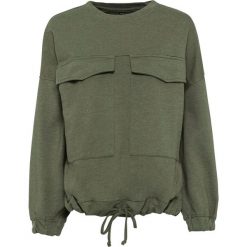 Bluza dresowa bonprix oliwkowy. Zielone bluzy damskie bonprix, z dresówki, bez kaptura. Za 89,99 zł.